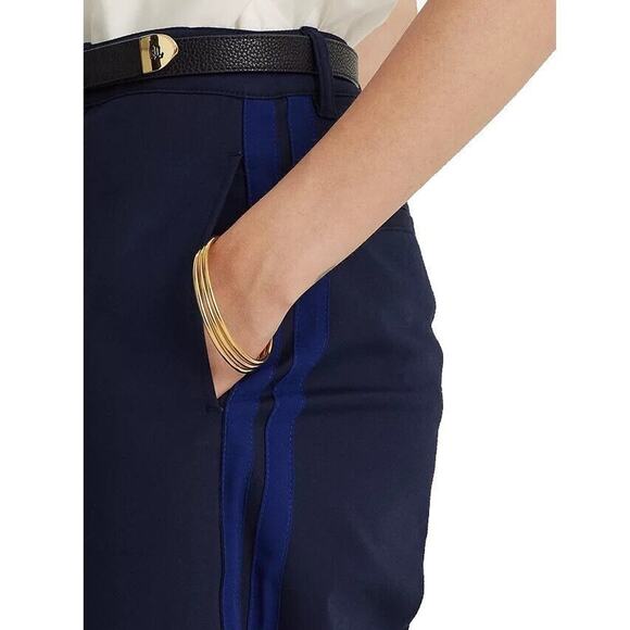 Lauren Ralph Lauren Women Navy Cotton Side Stripe Cropped Trousers Size US 10 - Picture 2 of 6